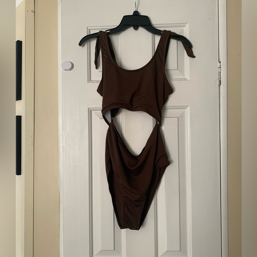 Brown Cut Out One Piece Swimsuit